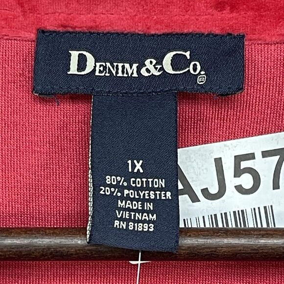 D &‎ Co. Button Front Big Shirt Women Size 1X Red Velour Shirttail Hem - Picture 2 of 14